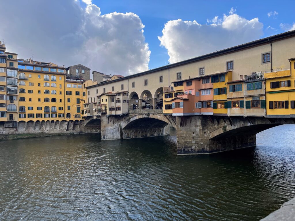 view of the old bridge over Arno river in Florence italy