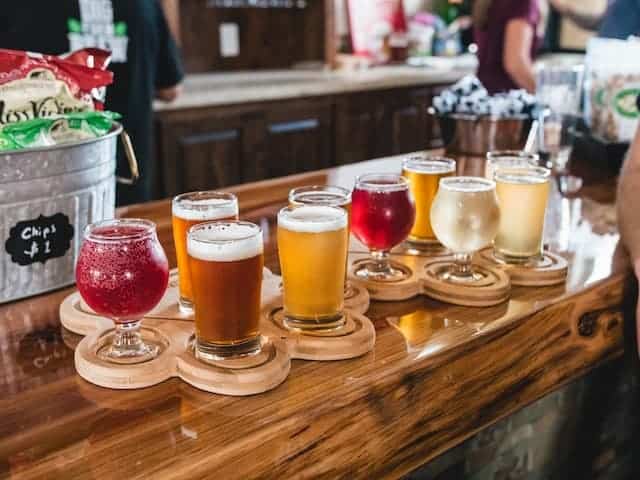 different beers on bar counter