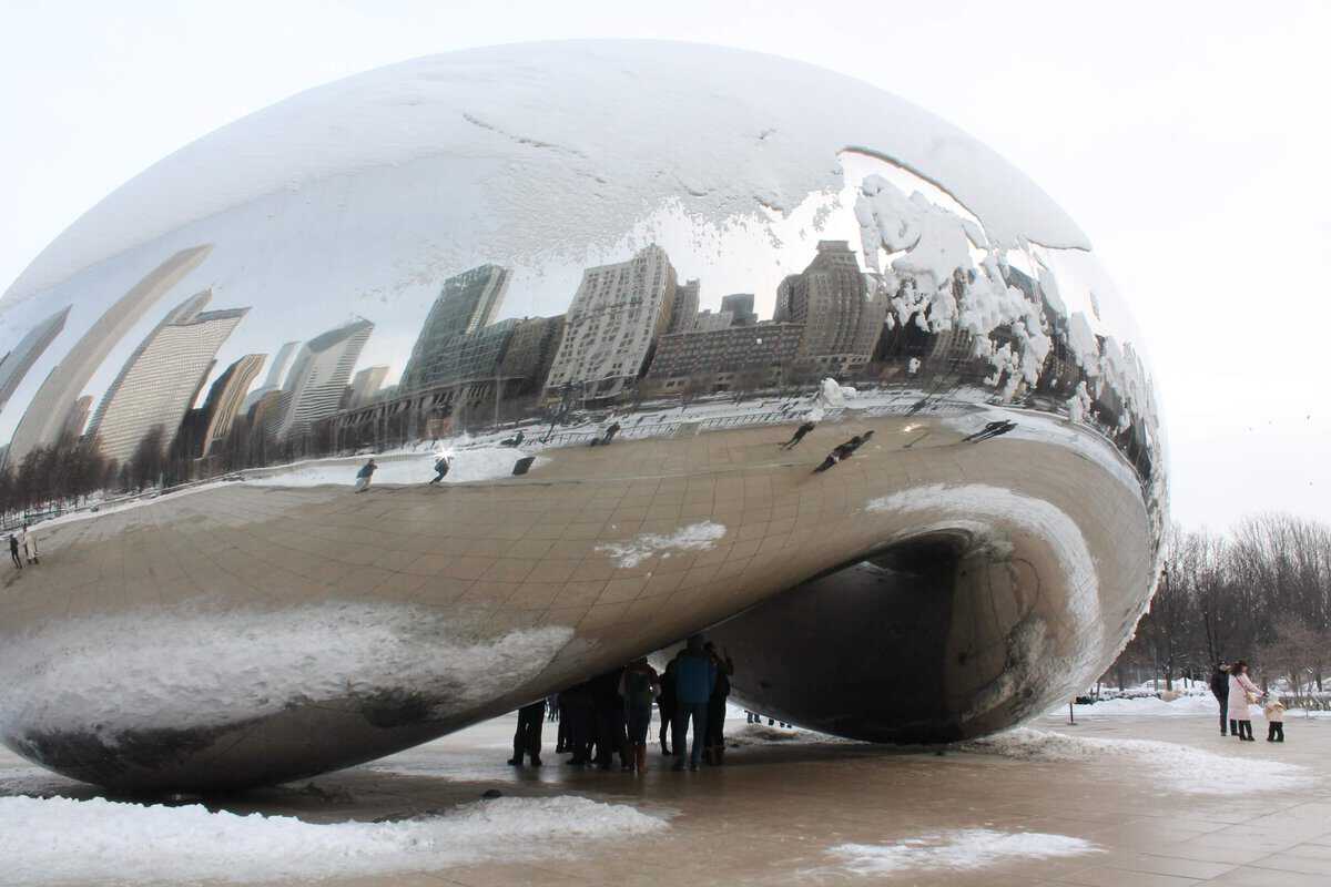 Chicago bean covered in snow