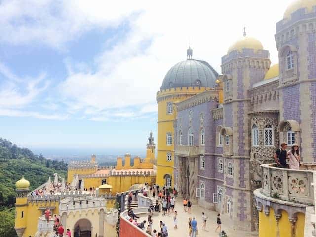 Pena Palace in Sintra with visiting tourists
