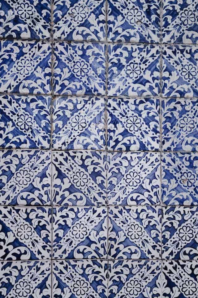 blue and white tile facade in Lisbon