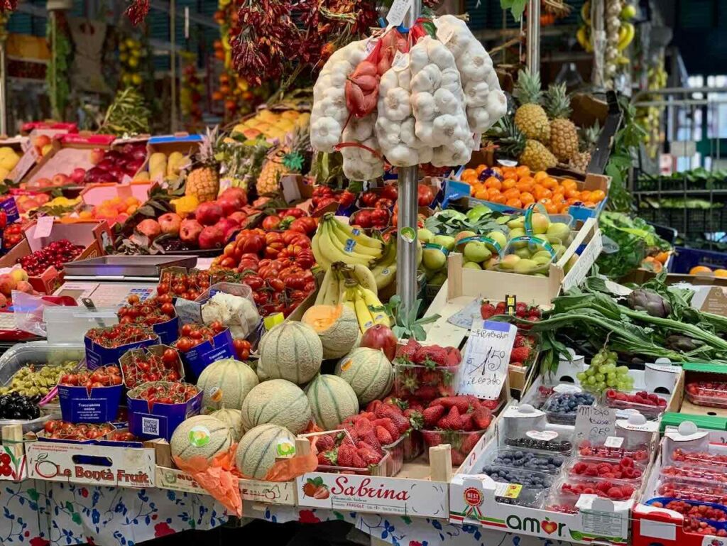 view of produce at market in Florence, Italy