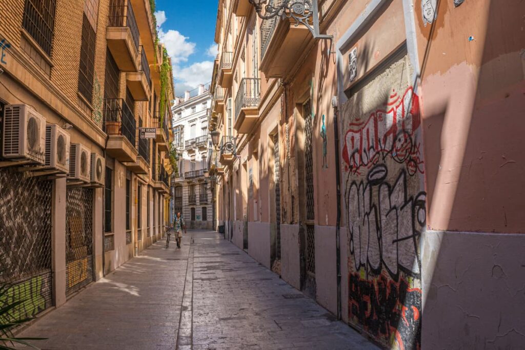 street in Valencia with buildings on each side