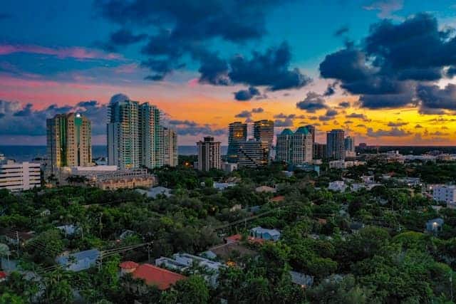 sunset aerial view of Miami
