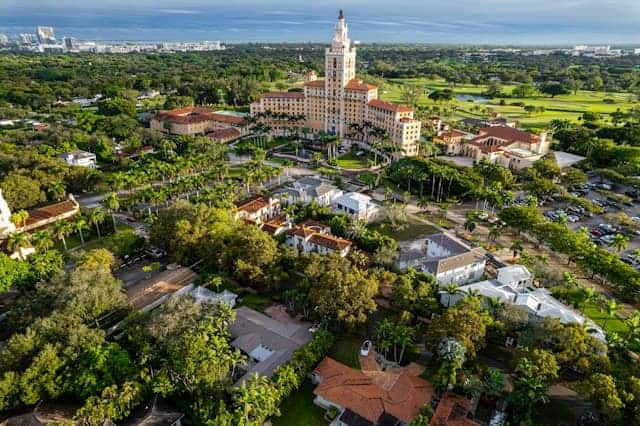 aerial view over Coconut Grove Miami