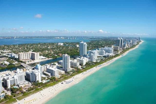 View of Miami from above on one of the miami plane tours