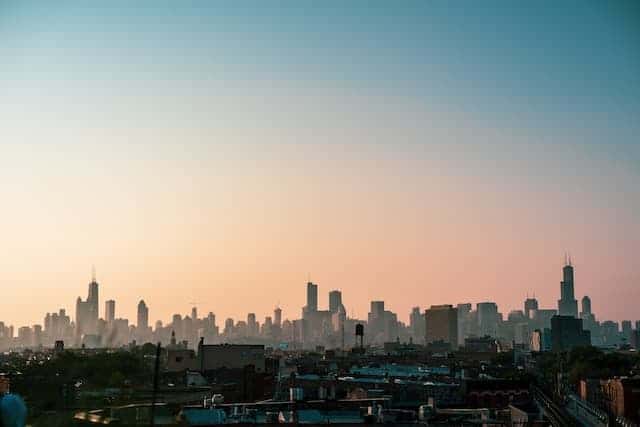 Chicago skyline at sunset