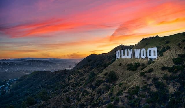 hollywood hills sign at sunset