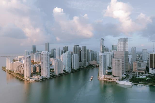 aerial view of Miami city skyscrapers and waterfront