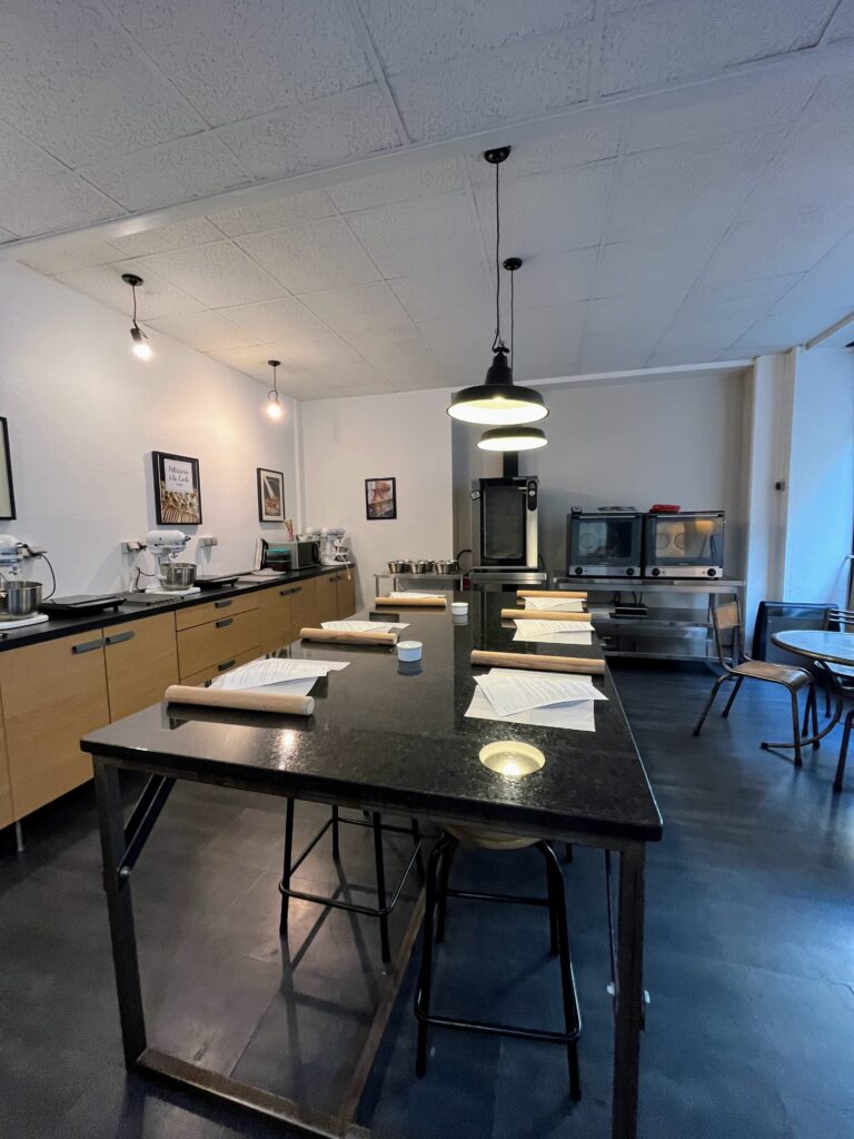 kitchen setup for the best croissant making class in Paris