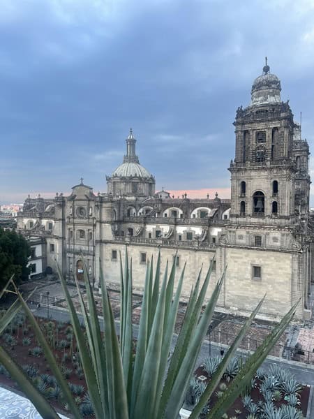 sunset view of cathedral from a balcony in Mexico City